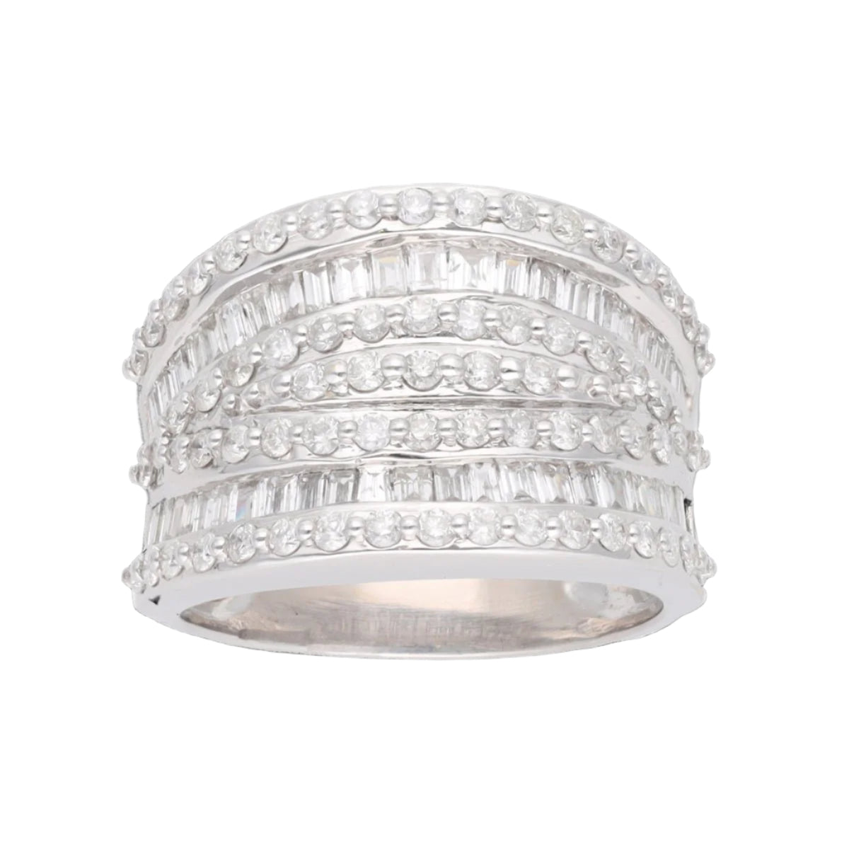 Bague en or gris 18 Cts avec 2,33 Cts de diamants taille baguette et brillant. Taille 50. - Castafiore