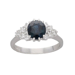 Bague en or gris 18 Cts avec un saphir de 1,70 Cts et 0,25 Cts de diamants brillants. Taille 55 - Castafiore