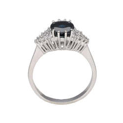 Bague en or gris 18 Cts avec un saphir de 1,70 Cts et 0,25 Cts de diamants brillants. Taille 55 - Castafiore