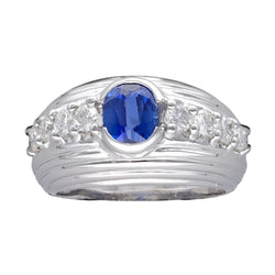 Bague en or gris 18k vers 1965 avec Saphir de Ceylan et Diamants - Castafiore