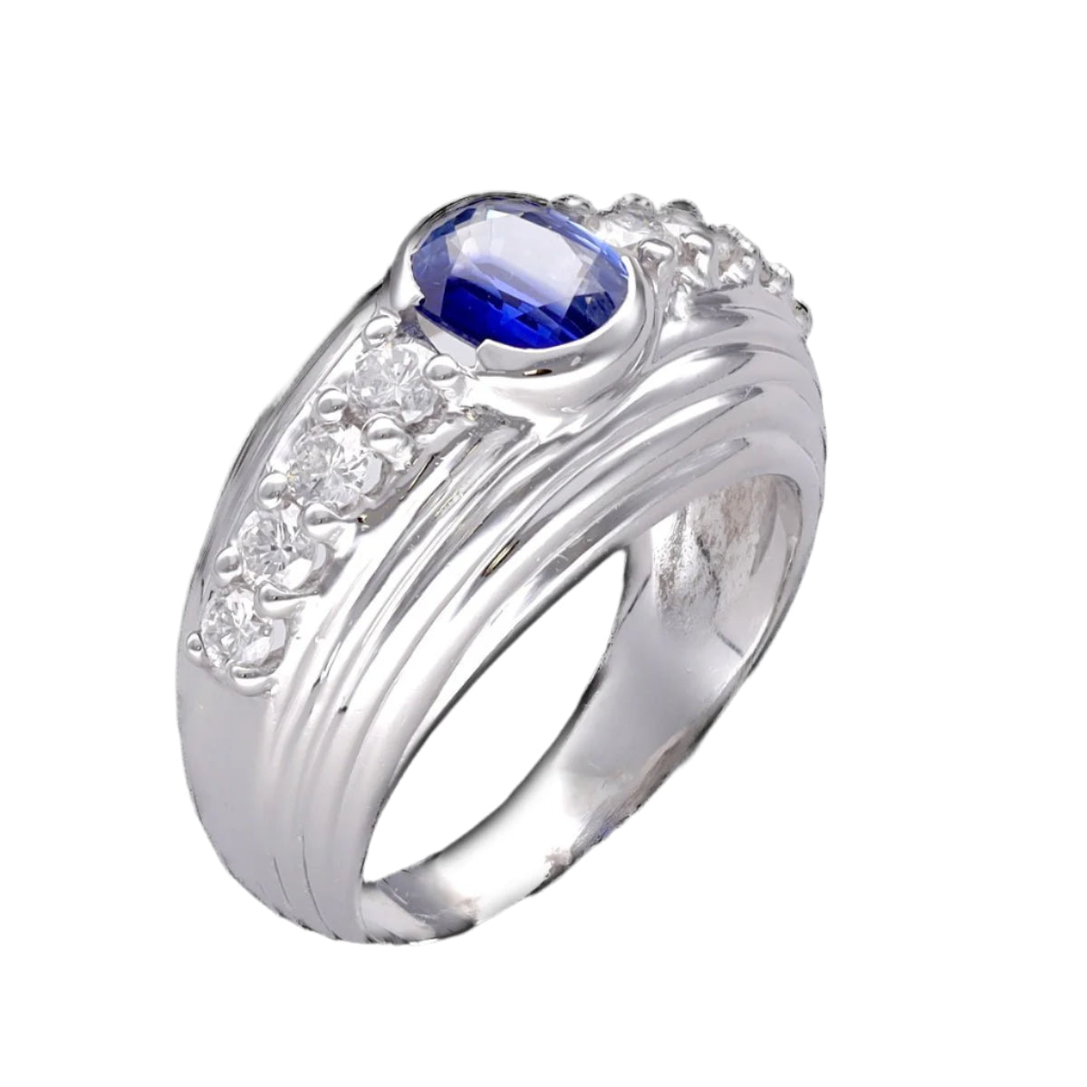 Bague en or gris 18k vers 1965 avec Saphir de Ceylan et Diamants - Castafiore