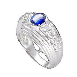 Bague en or gris 18k vers 1965 avec Saphir de Ceylan et Diamants - Castafiore