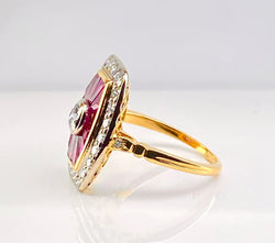 Bague en or jaune 18 carats en diamants et rubis. - Castafiore