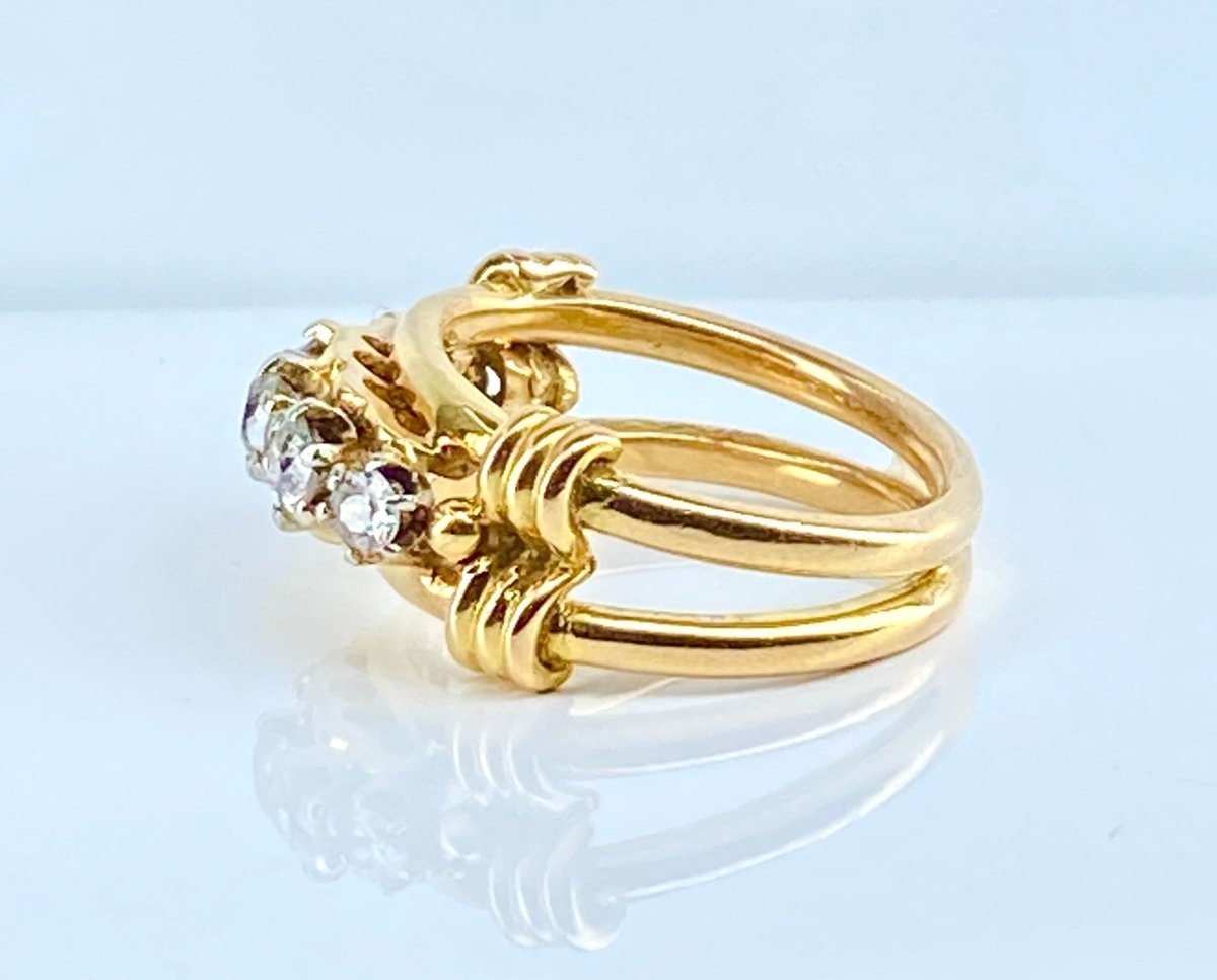 Bague en or jaune 18 carats et 5 diamants - Castafiore