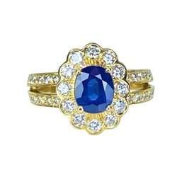 Bague en or jaune 18 carats, saphir et diamants - Castafiore