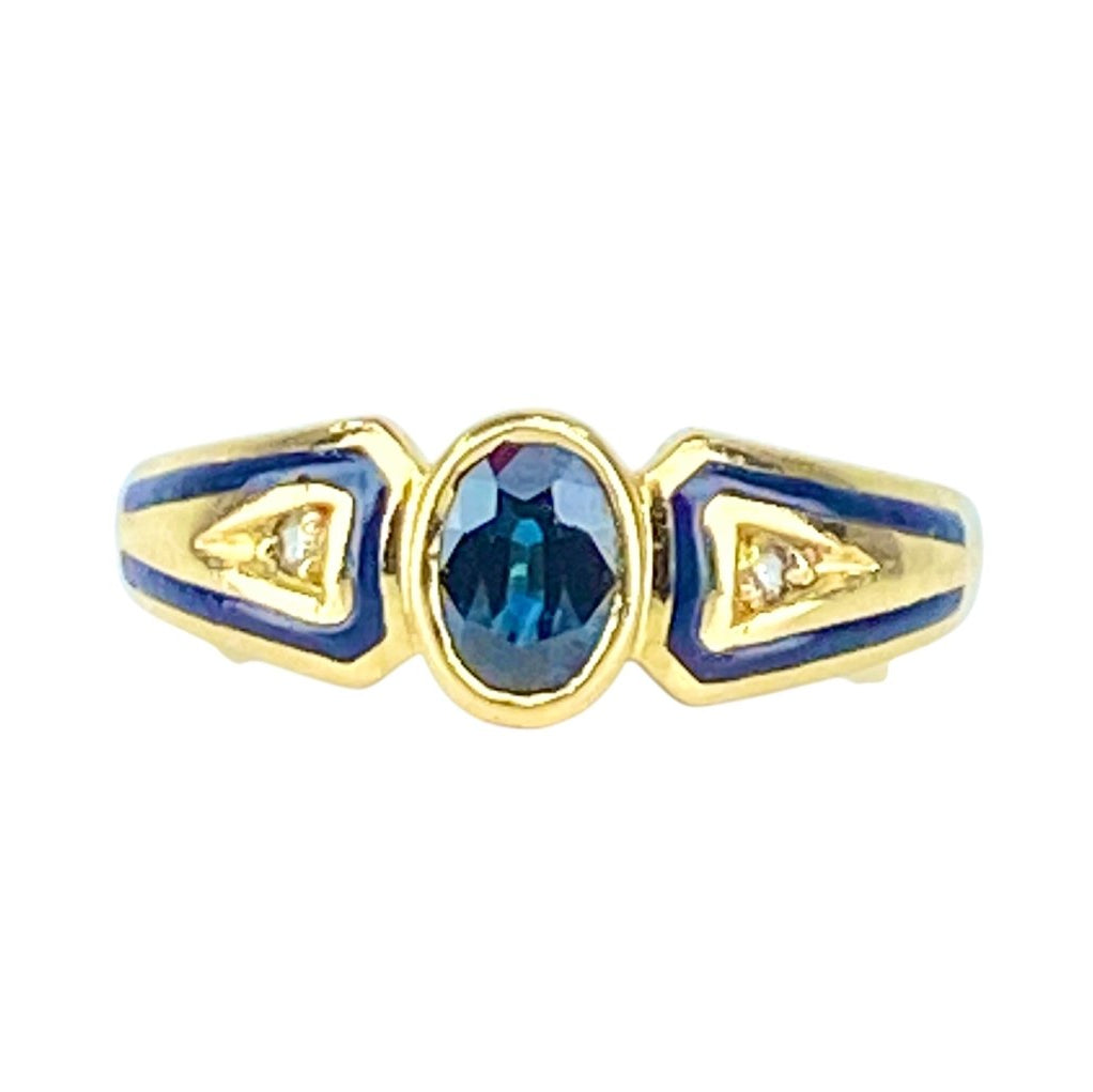 Bague en or jaune 18 carats, saphir,diamants et émail - Castafiore