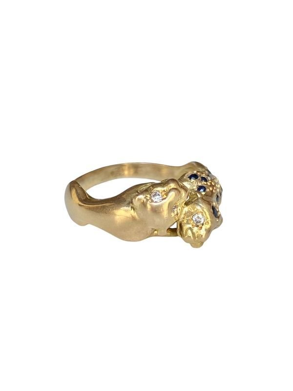 Bague en or jaune 18k représentant l'union de deux panthères - Castafiore