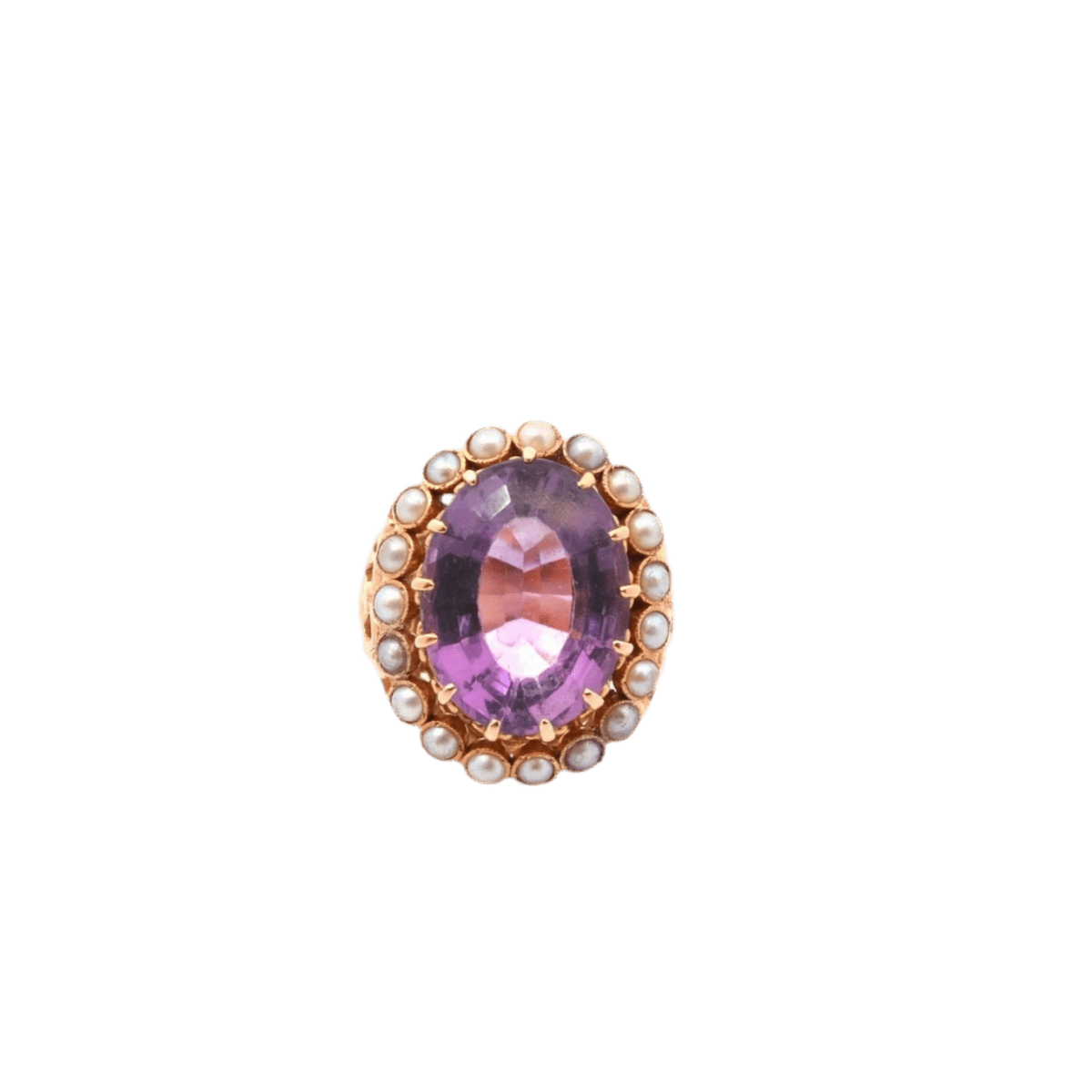 Bague en or jaune, améthyste et perles - Castafiore