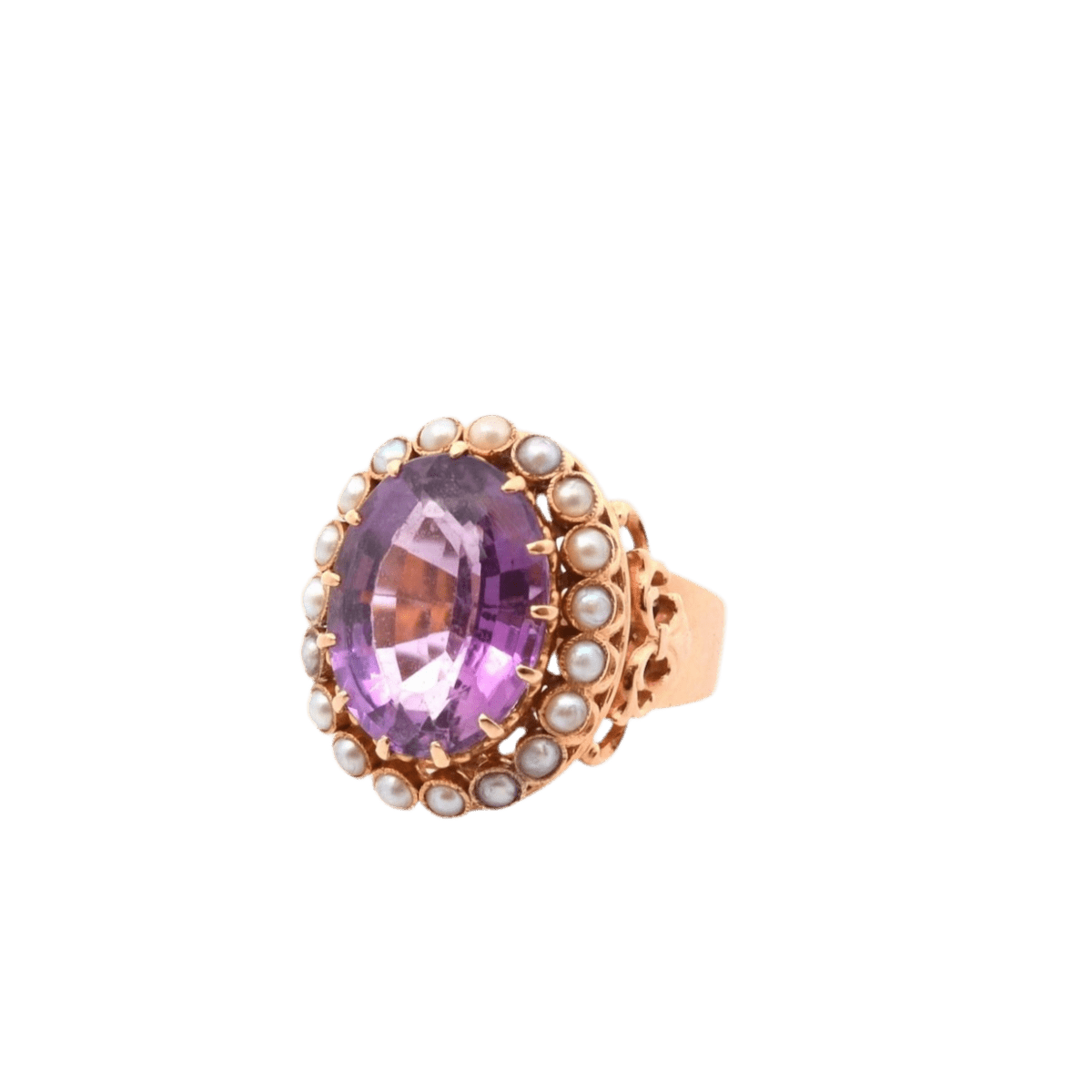 Bague en or jaune, améthyste et perles - Castafiore