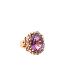Bague en or jaune, améthyste et perles - Castafiore
