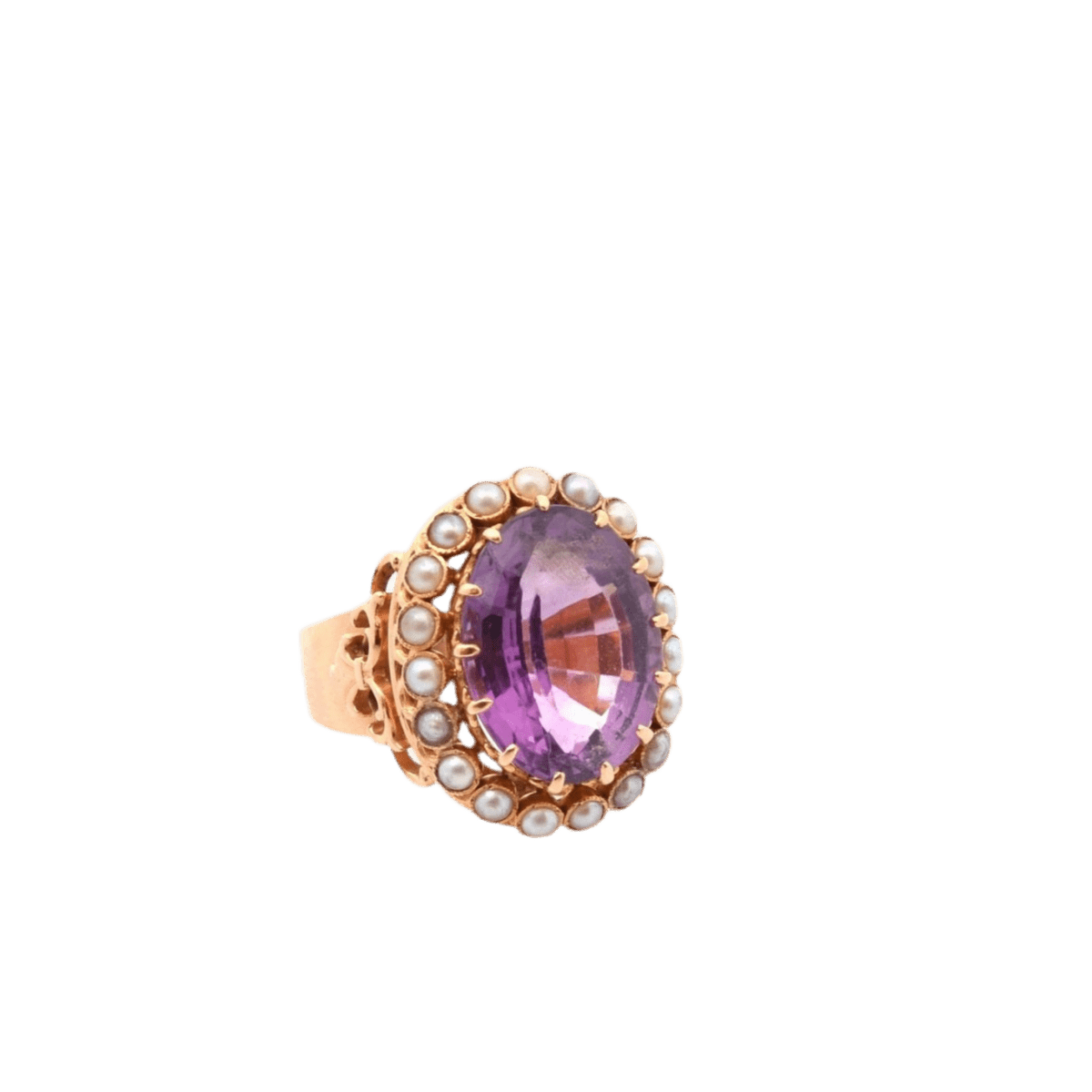 Bague en or jaune, améthyste et perles - Castafiore