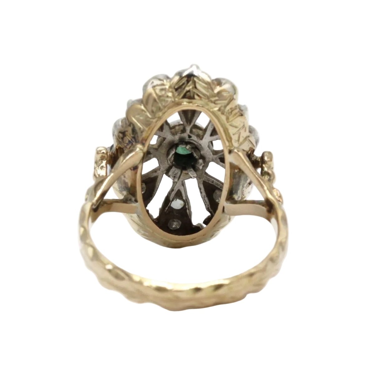 Bague en or jaune, argent, émeraude et diamants - Castafiore