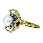 Bague en or jaune, argent , perle fine et diamant - Castafiore