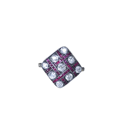 Bague en or jaune, argent, rubis et diamants - Castafiore