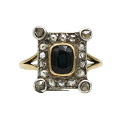 Bague en or jaune, argent, saphir, et diamants - Castafiore