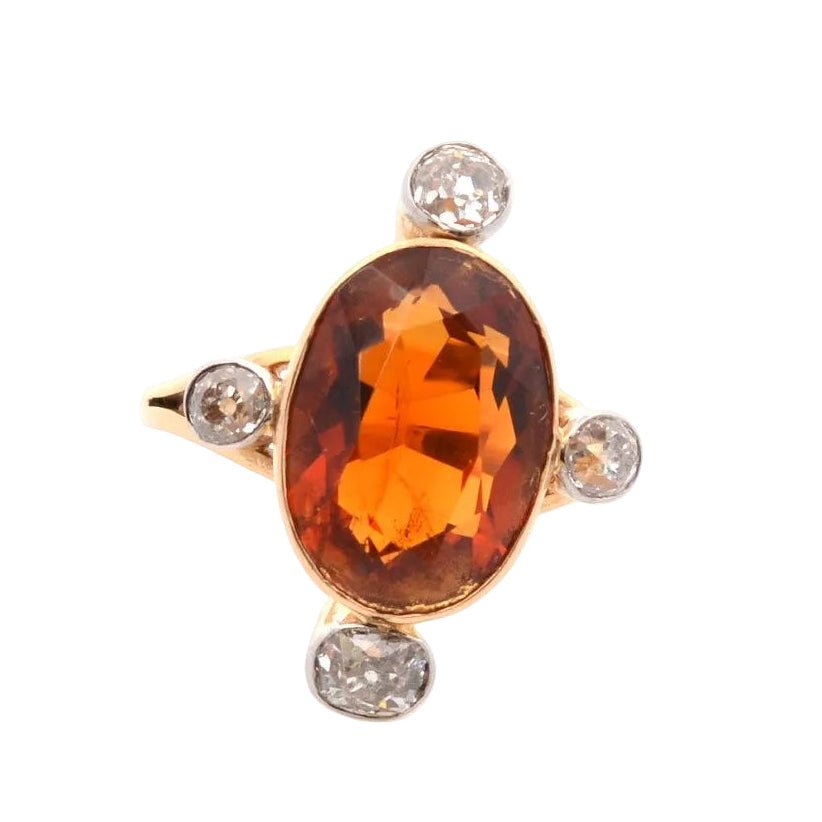 Ring old Madeira citrine and diamonds