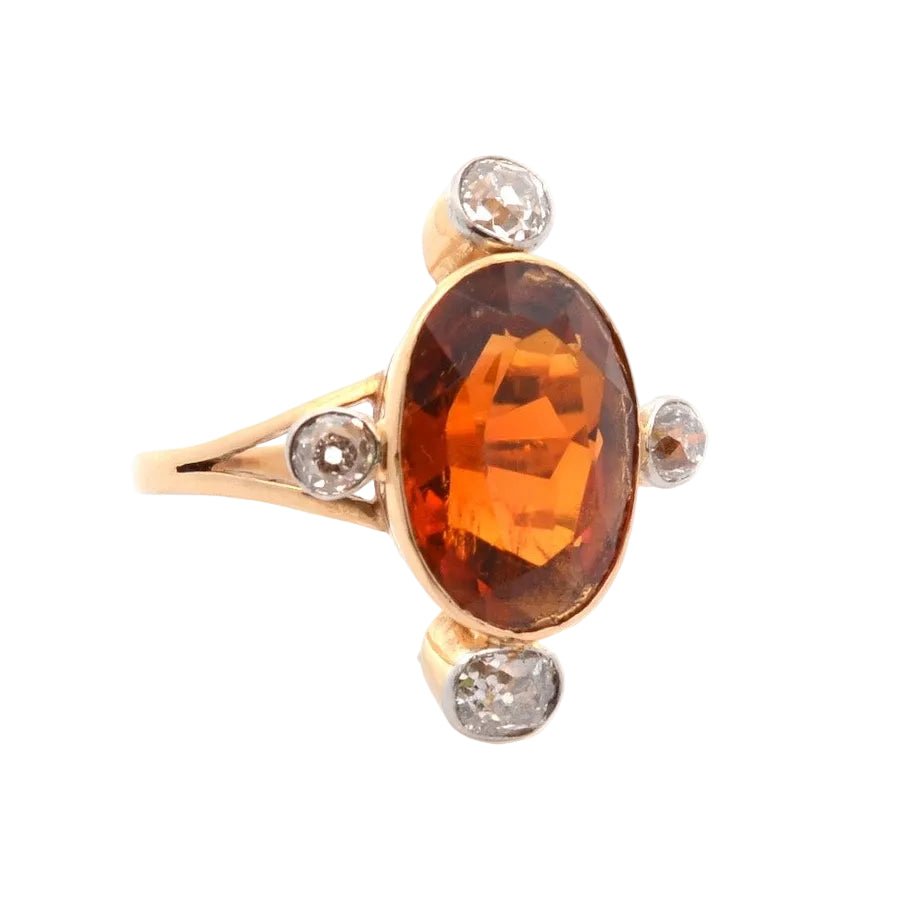 Ring old Madeira citrine and diamonds