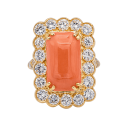 Bague en or jaune, corail et diamants - Castafiore