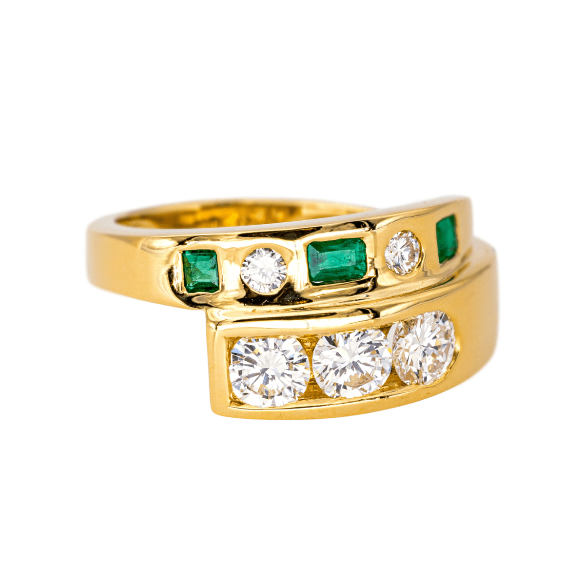 Bague en or jaune diamants et émeraudes - Castafiore