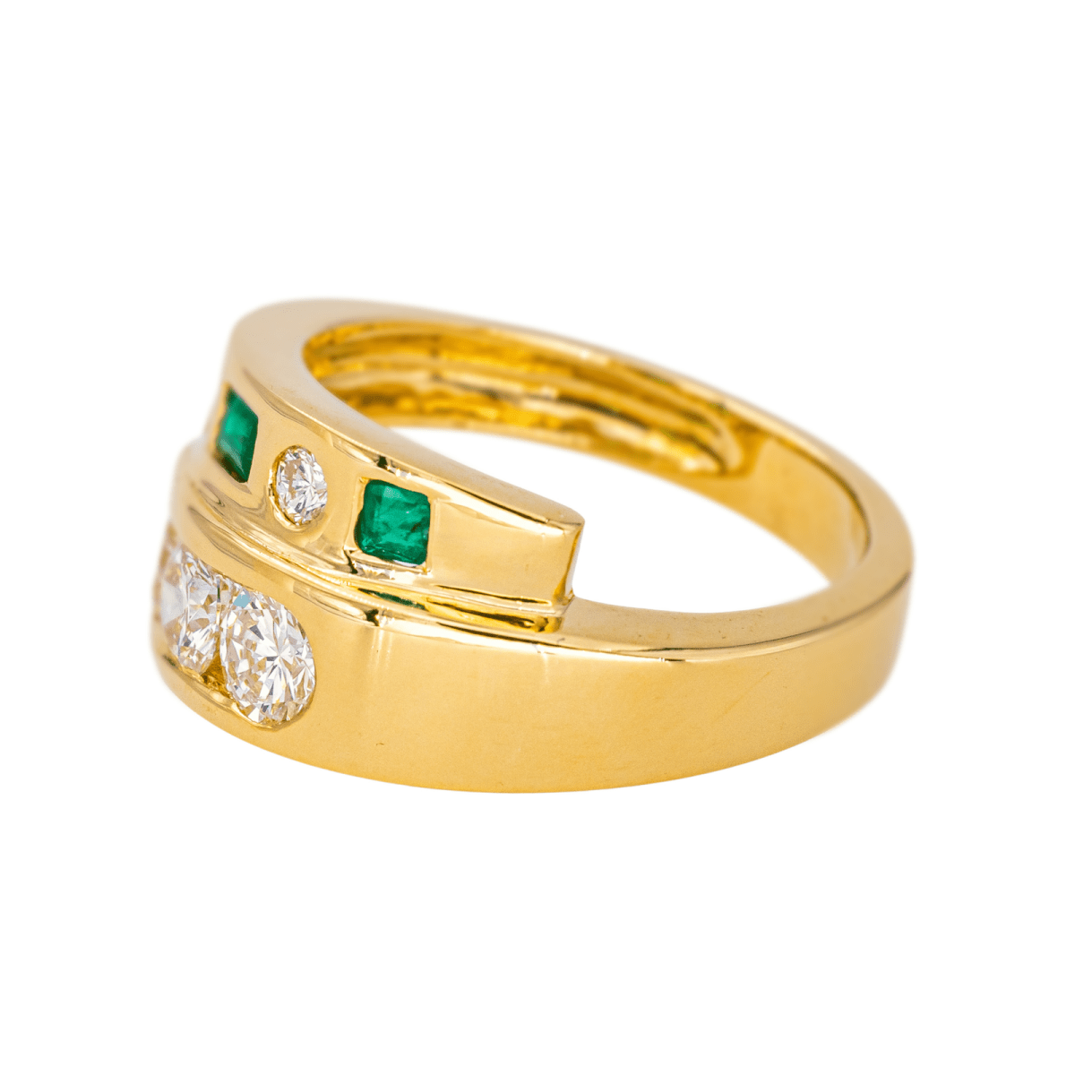 Bague en or jaune diamants et émeraudes - Castafiore