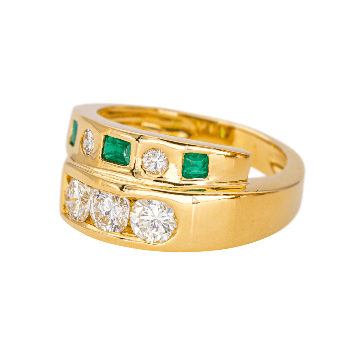 Bague en or jaune diamants et émeraudes - Castafiore