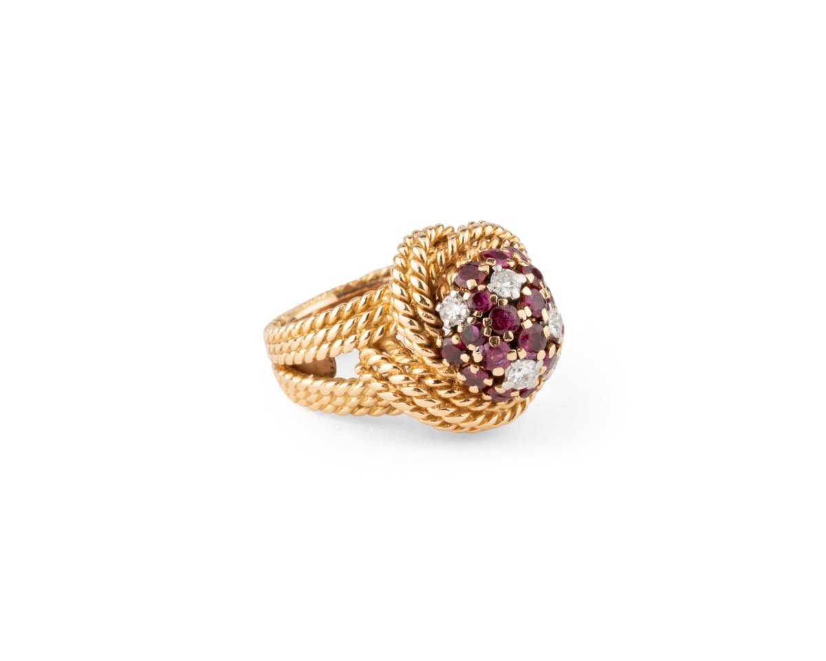 Bague Dôme en or jaune, rubis et diamants