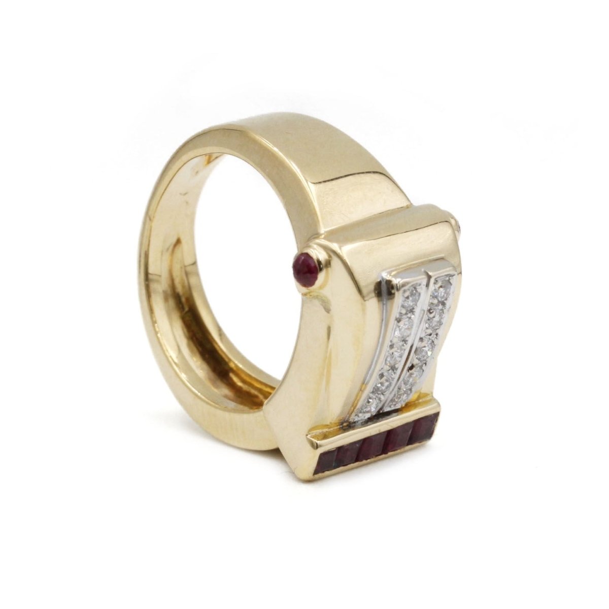 Bague en or jaune, diamants et rubis - Castafiore