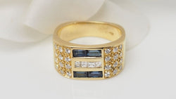 Bague en or jaune, diamants et saphirs - Castafiore