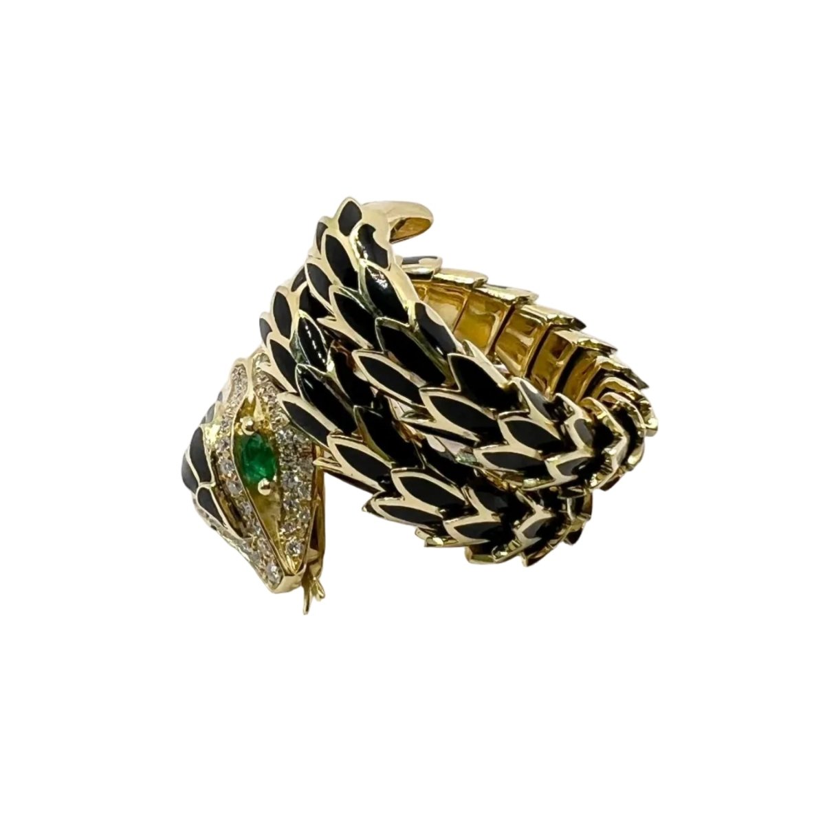 Bague en or jaune, émail, émeraudes et diamants - Castafiore