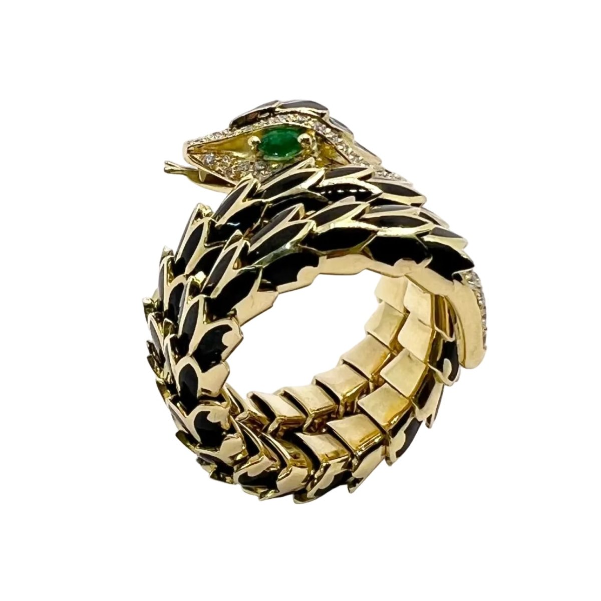 Bague en or jaune, émail, émeraudes et diamants - Castafiore