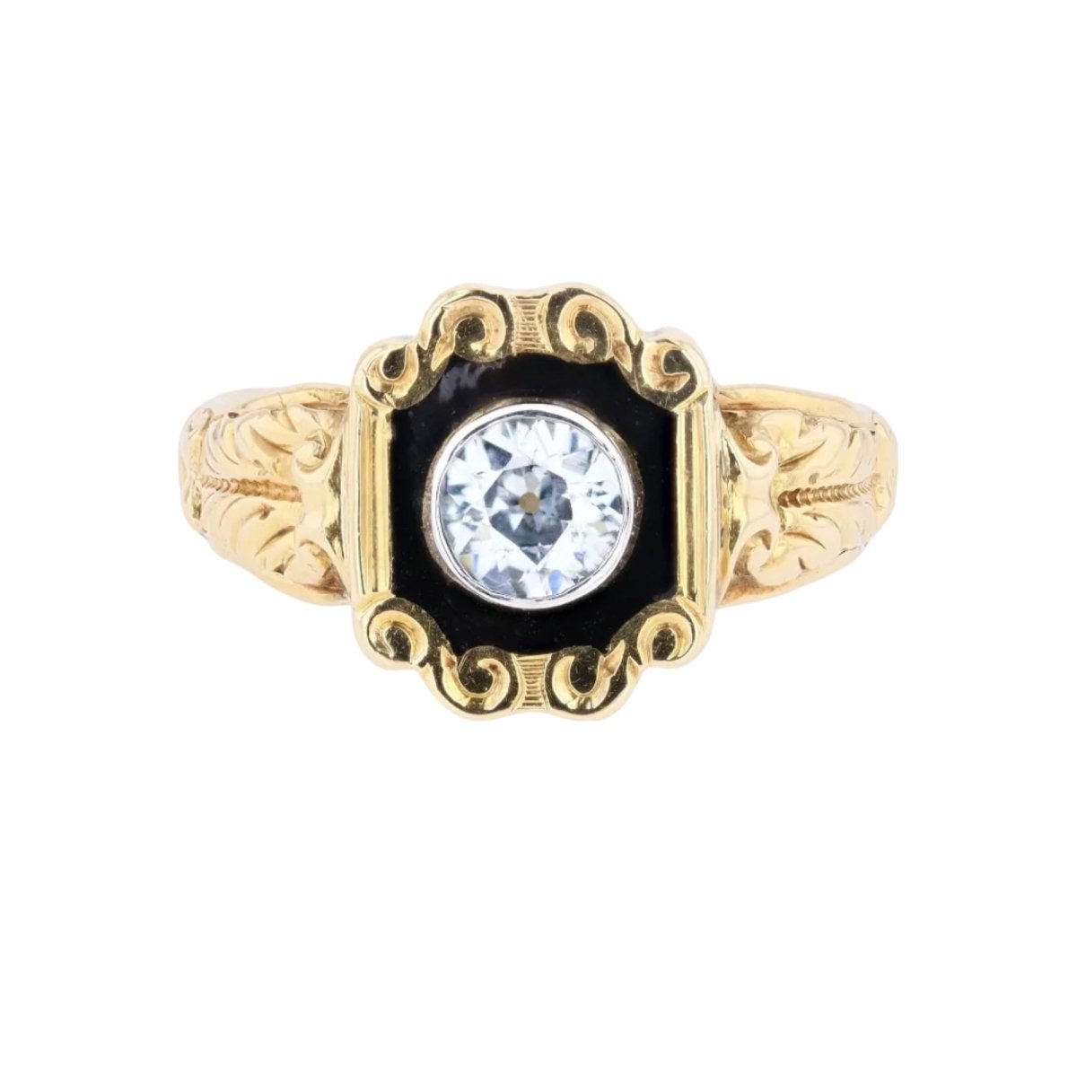 Bague en or jaune, émail et diamant - Castafiore