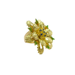 Bague en or jaune, émaux et saphirs naturels - Castafiore