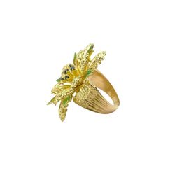 Bague en or jaune, émaux et saphirs naturels - Castafiore