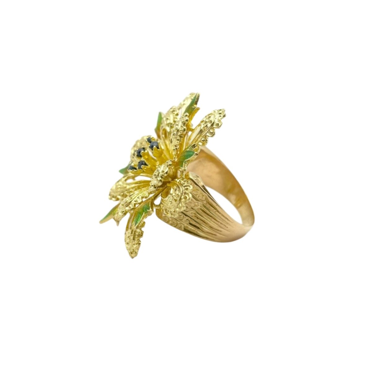 Bague en or jaune, émaux et saphirs naturels - Castafiore