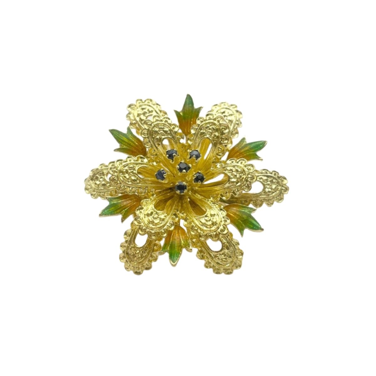 Bague en or jaune, émaux et saphirs naturels - Castafiore