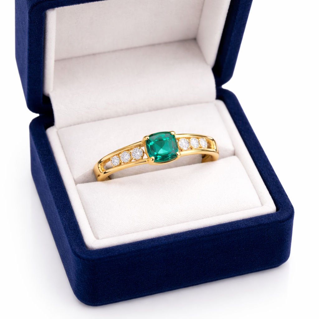 Bague en or jaune, émeraude, et diamants - Castafiore