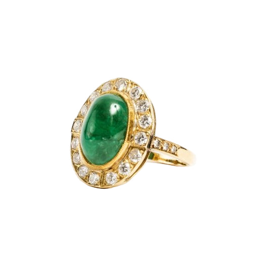 Bague en or jaune émeraude et diamants - Castafiore