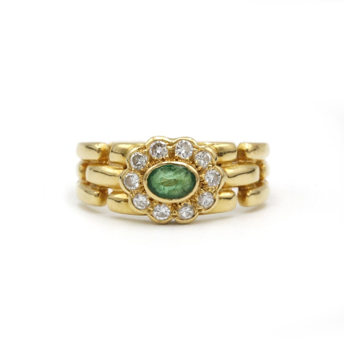 Bague en or jaune, émeraude et diamants - Castafiore