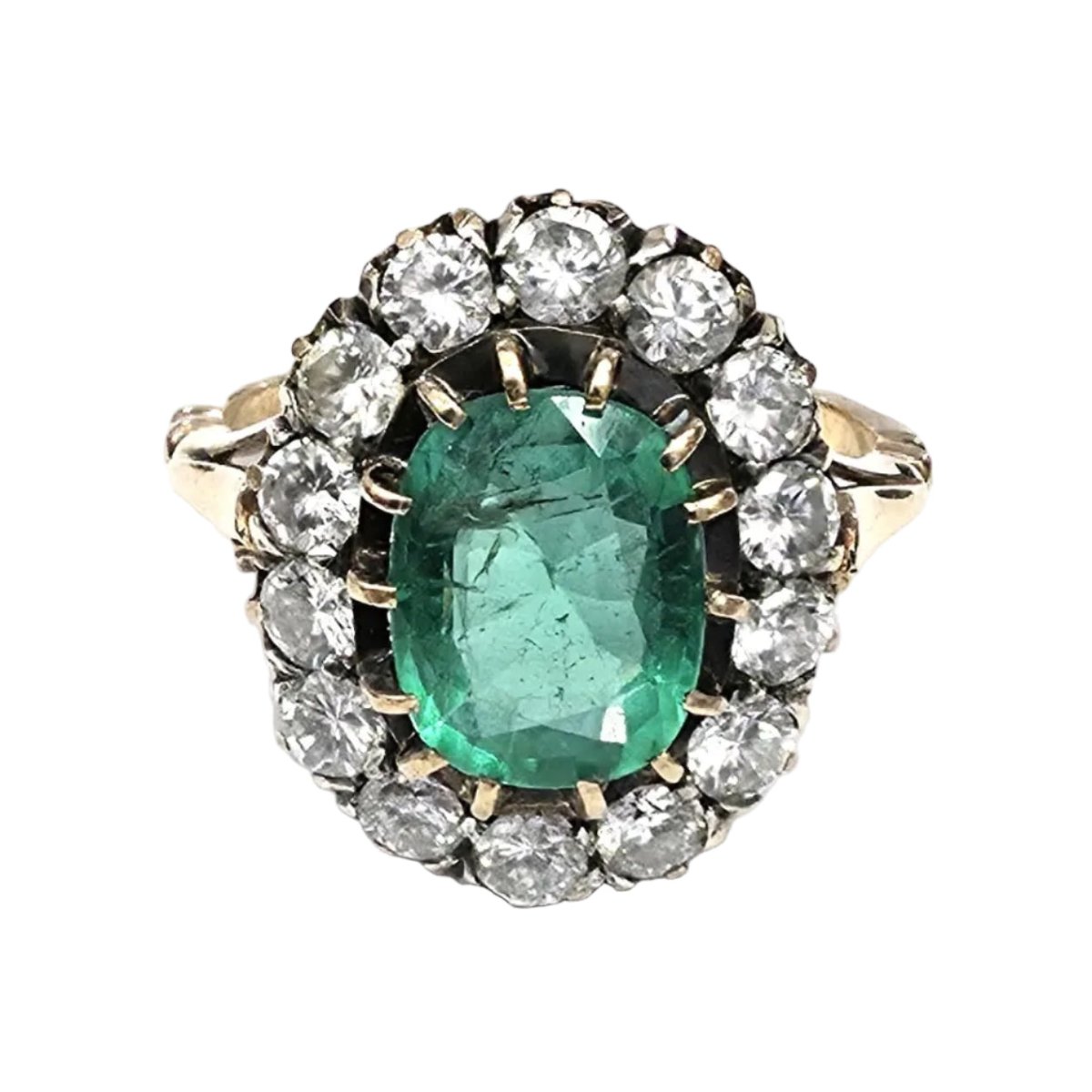 Bague en or jaune, émeraude et diamants - Castafiore