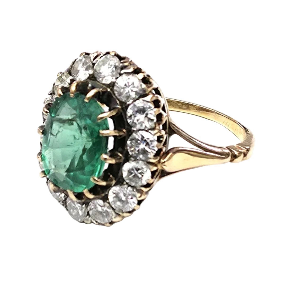 Bague en or jaune, émeraude et diamants - Castafiore