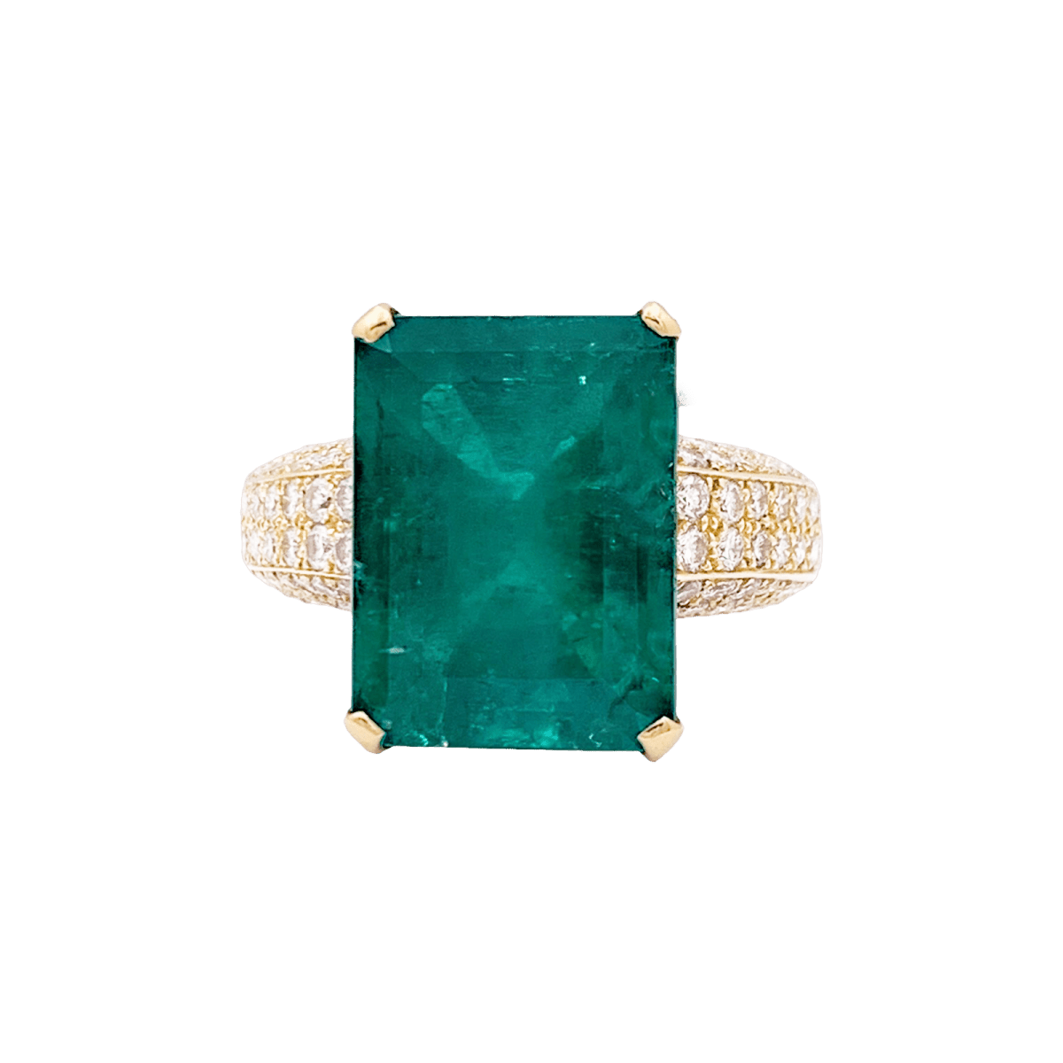 Bague en or jaune, émeraude et diamants - Castafiore