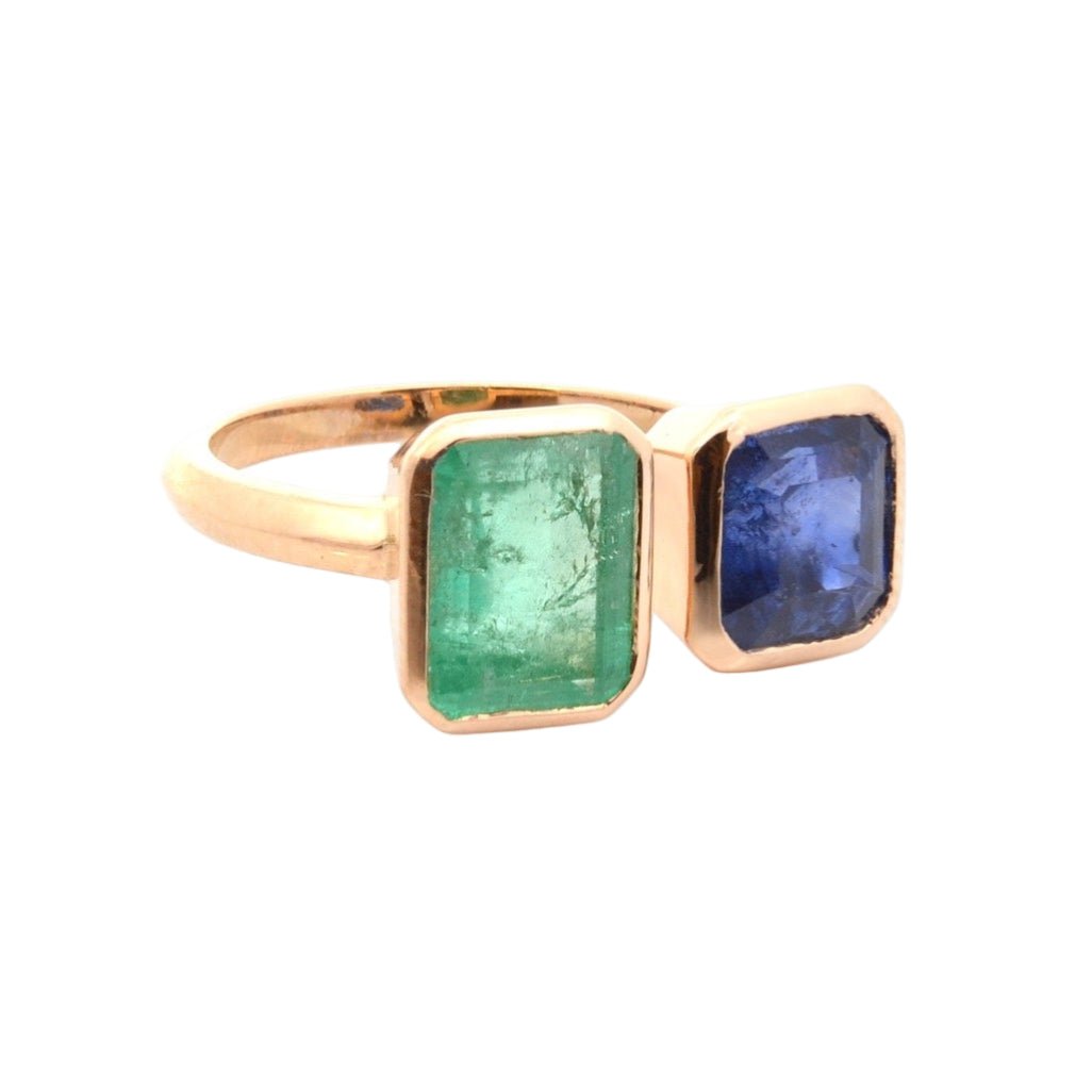 Bague en or jaune, émeraude et saphir - Castafiore