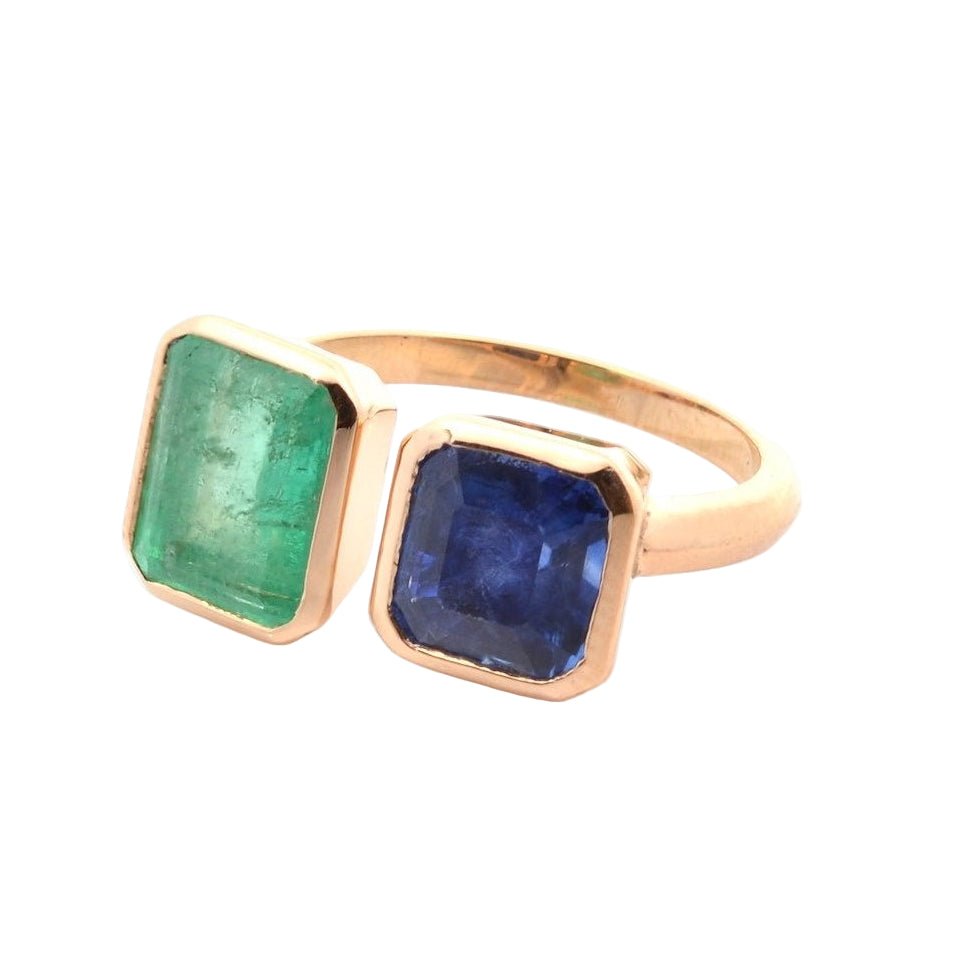 Bague en or jaune, émeraude et saphir - Castafiore