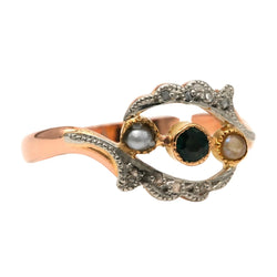 Bague en or jaune, émeraude, perles et diamants - Castafiore