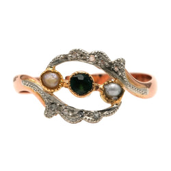 Bague en or jaune, émeraude, perles et diamants - Castafiore