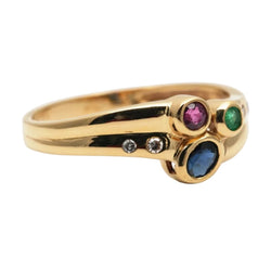 Bague en or jaune, émeraude, rubis, saphir et diamant - Castafiore