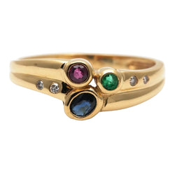 Bague en or jaune, émeraude, rubis, saphir et diamant - Castafiore