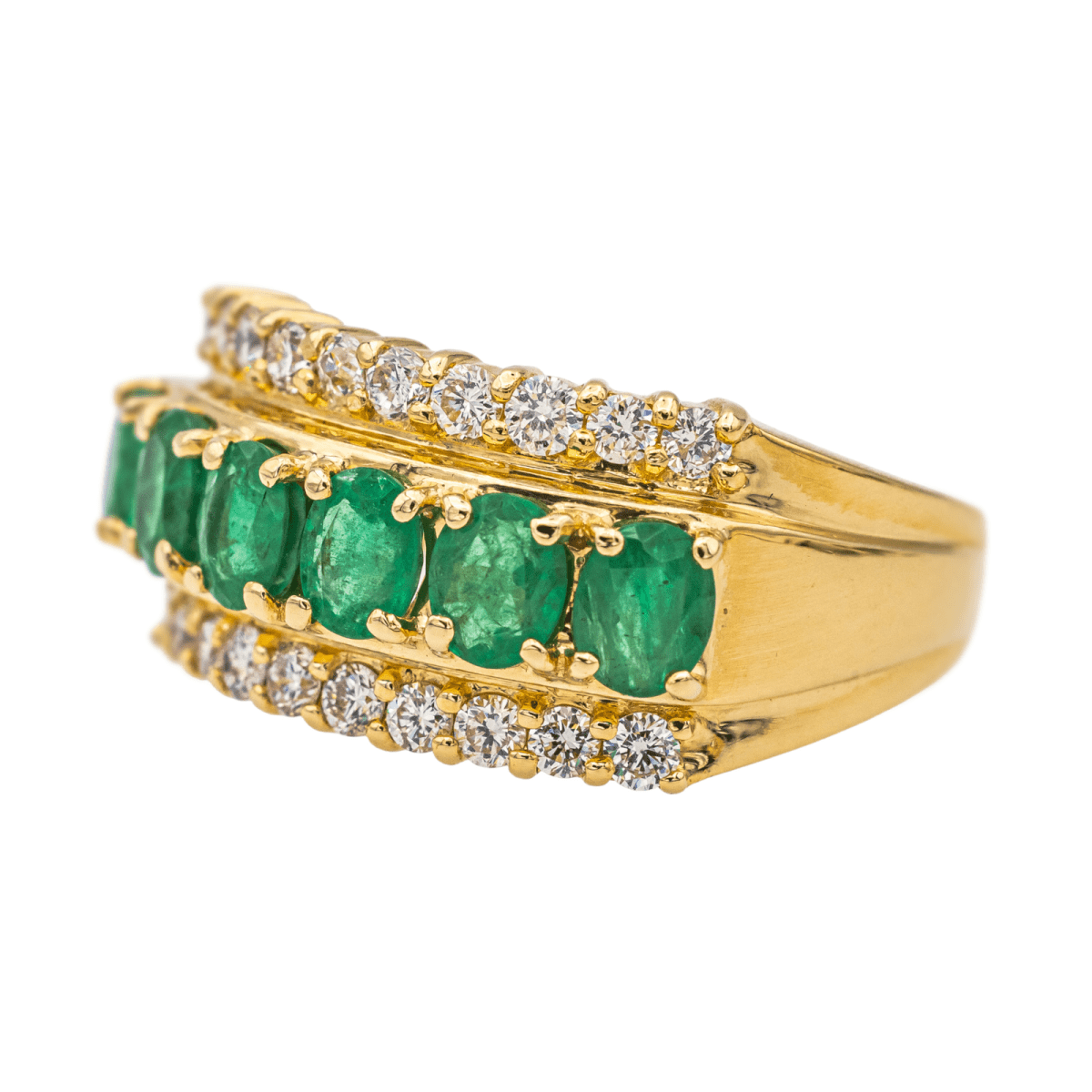 Bague en or jaune, émeraudes et diamants - Castafiore