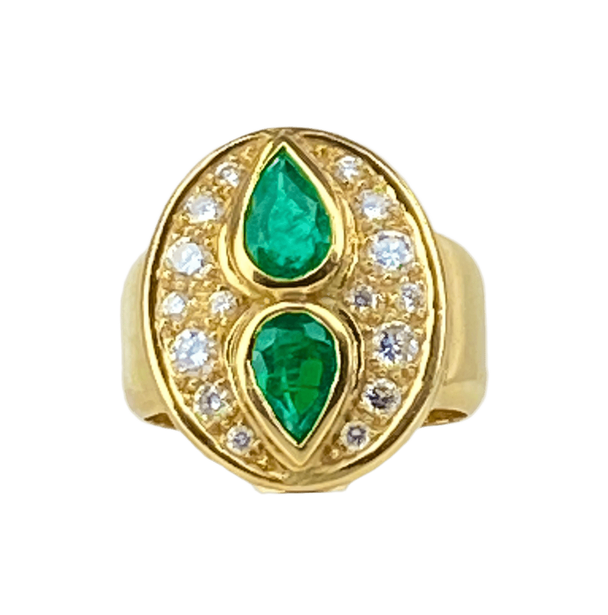 Bague en or jaune, émeraudes et diamants - Castafiore
