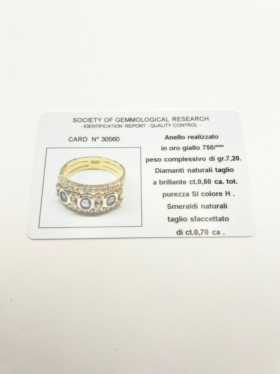 Bague en or jaune, émeraudes et diamants - Castafiore